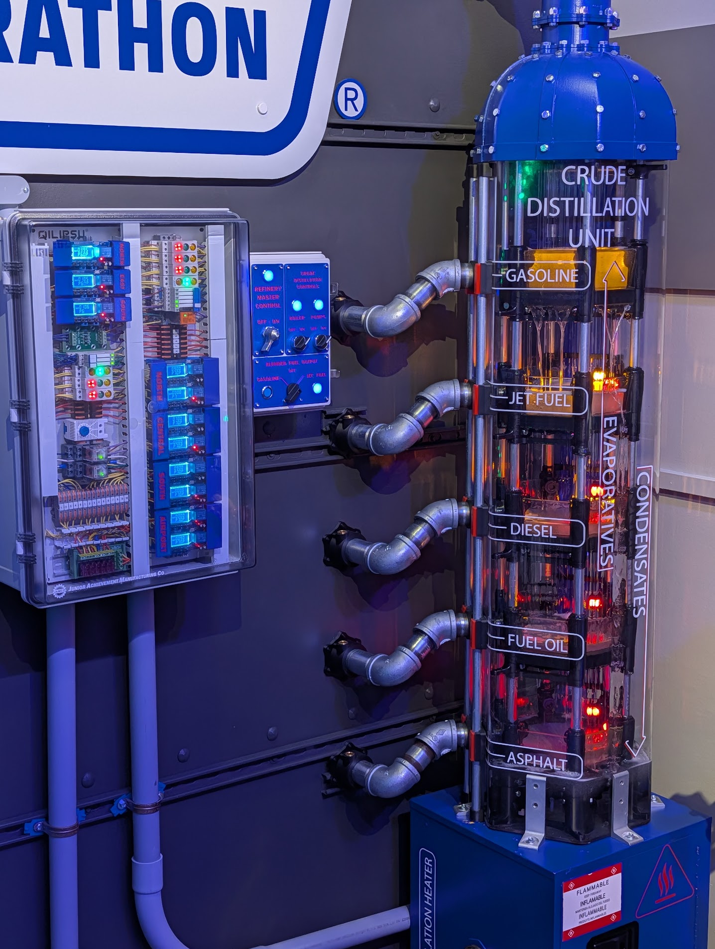 Live distillation column and interactive refinery master-control panel
