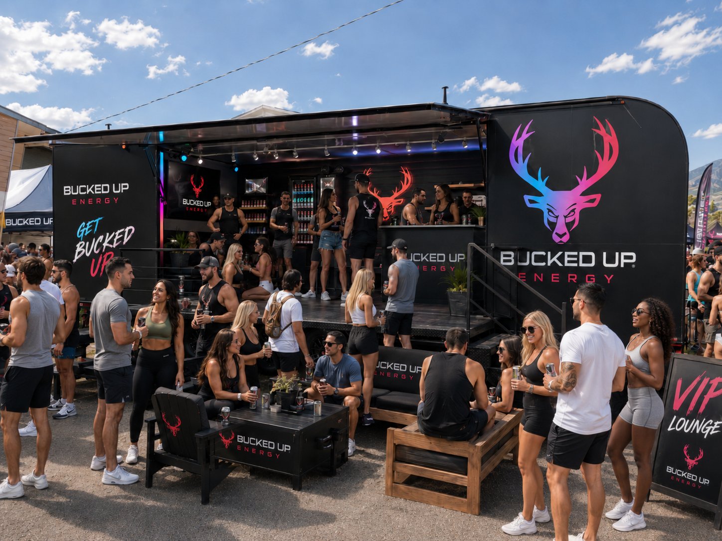 The trailer wrapped and deployed as a Bucked Up brand activation